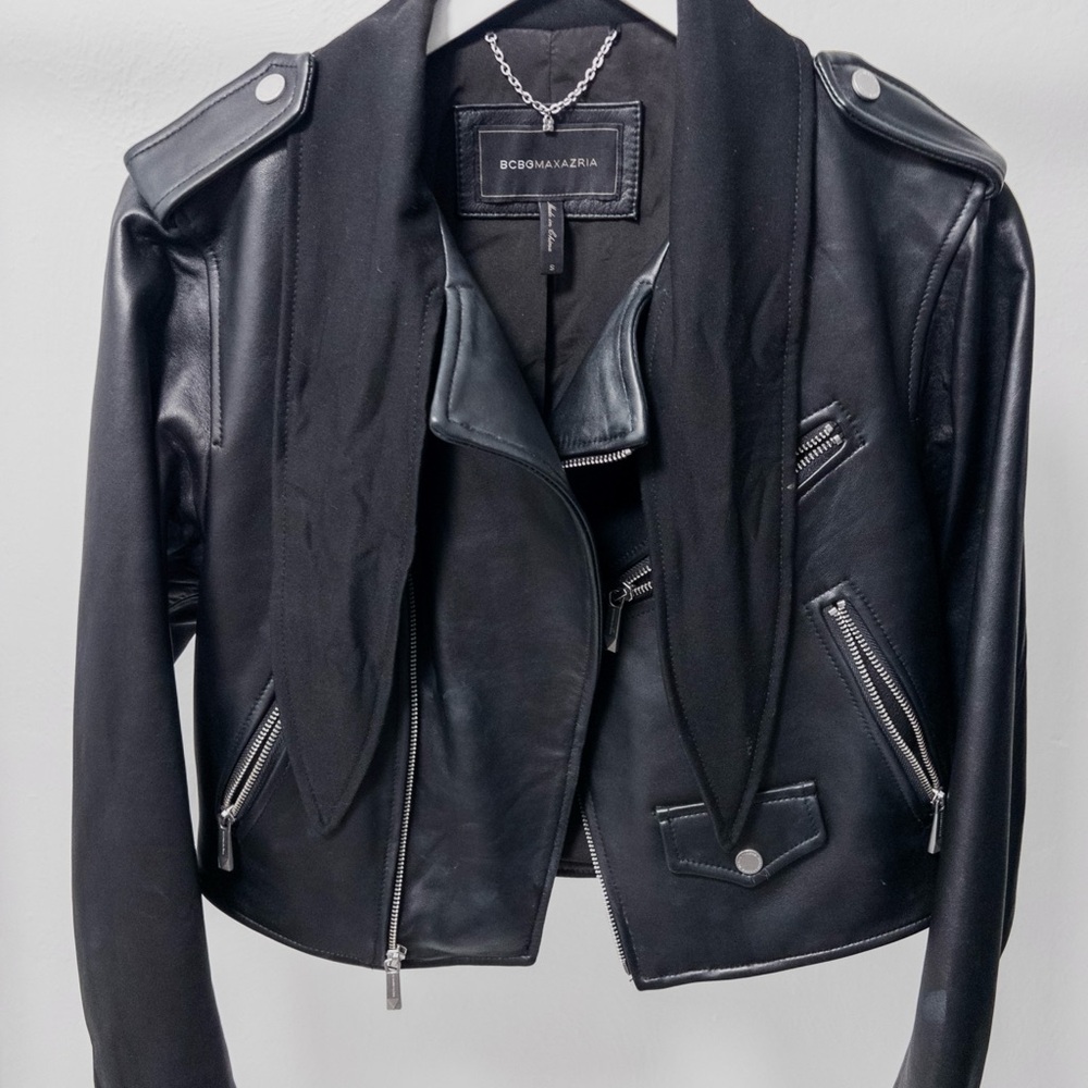 BCBGMaxAzria Black Leather Moto Jacket - Picture 10 of 12